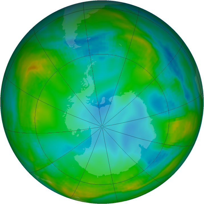 Antarctic ozone map for 06 July 1989